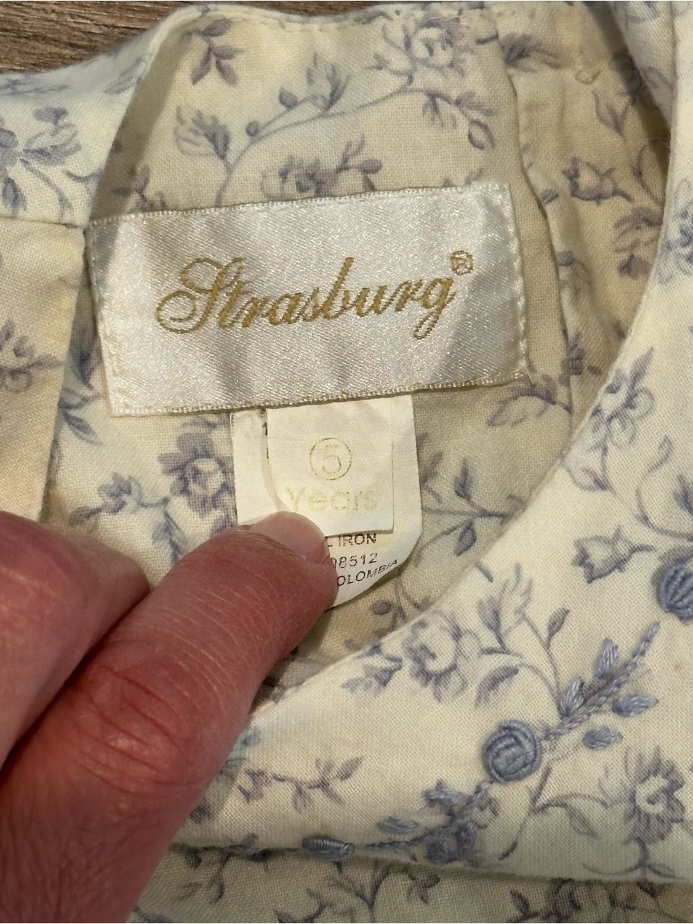 Strasburg Girls 5 Cream and Blue Floral Puff-Sleeve Pleated Waist Dress - Picture 3 of 7